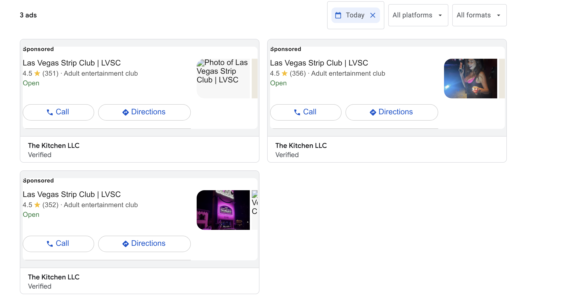 LVSC active sponsored ads in the Google Ads Transparency Center