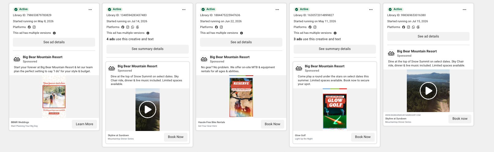 Big Bear Mountain Resort Meta advertising examples
